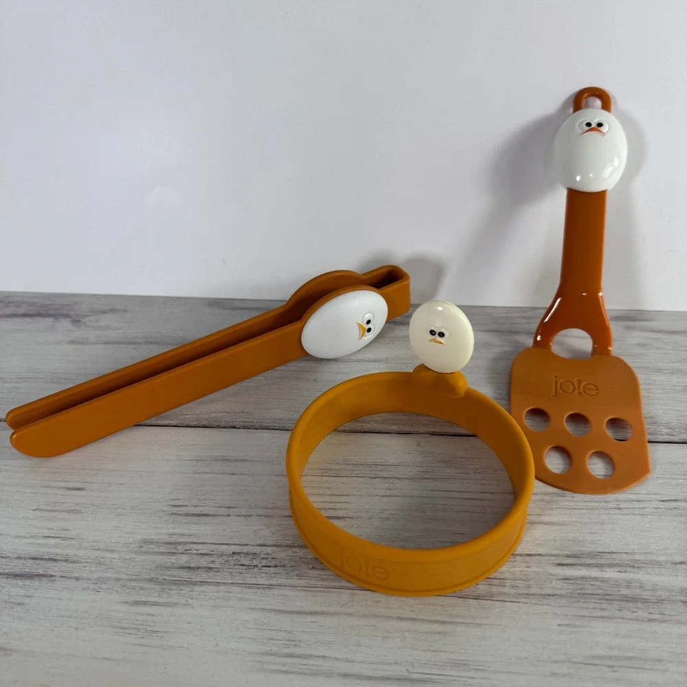 Joie MSC Eggy Kitchen Tool Set Orange Silicone Spatula Tongs Egg Ring Lot of 3